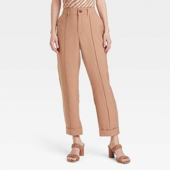 A New Day Women’s High-Rise Slim Ankle Fit Effortless Pintuck Pants 2R Brown Egg - Picture 1 of 8